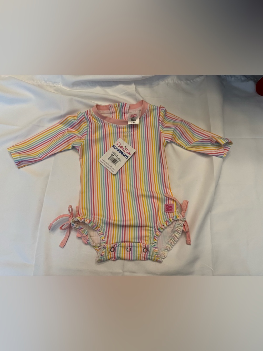 Ruffle Butts Rainbow Stripe Long-Sleeve One-Piece Swimsuit